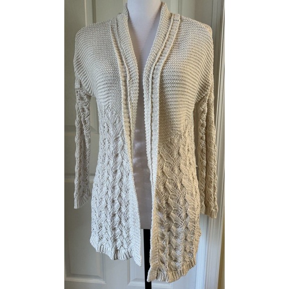 Sundance Ingrid Knit Cardigan Cream Sweater Womens XS Classic Open Front Neutral - Picture 1 of 11